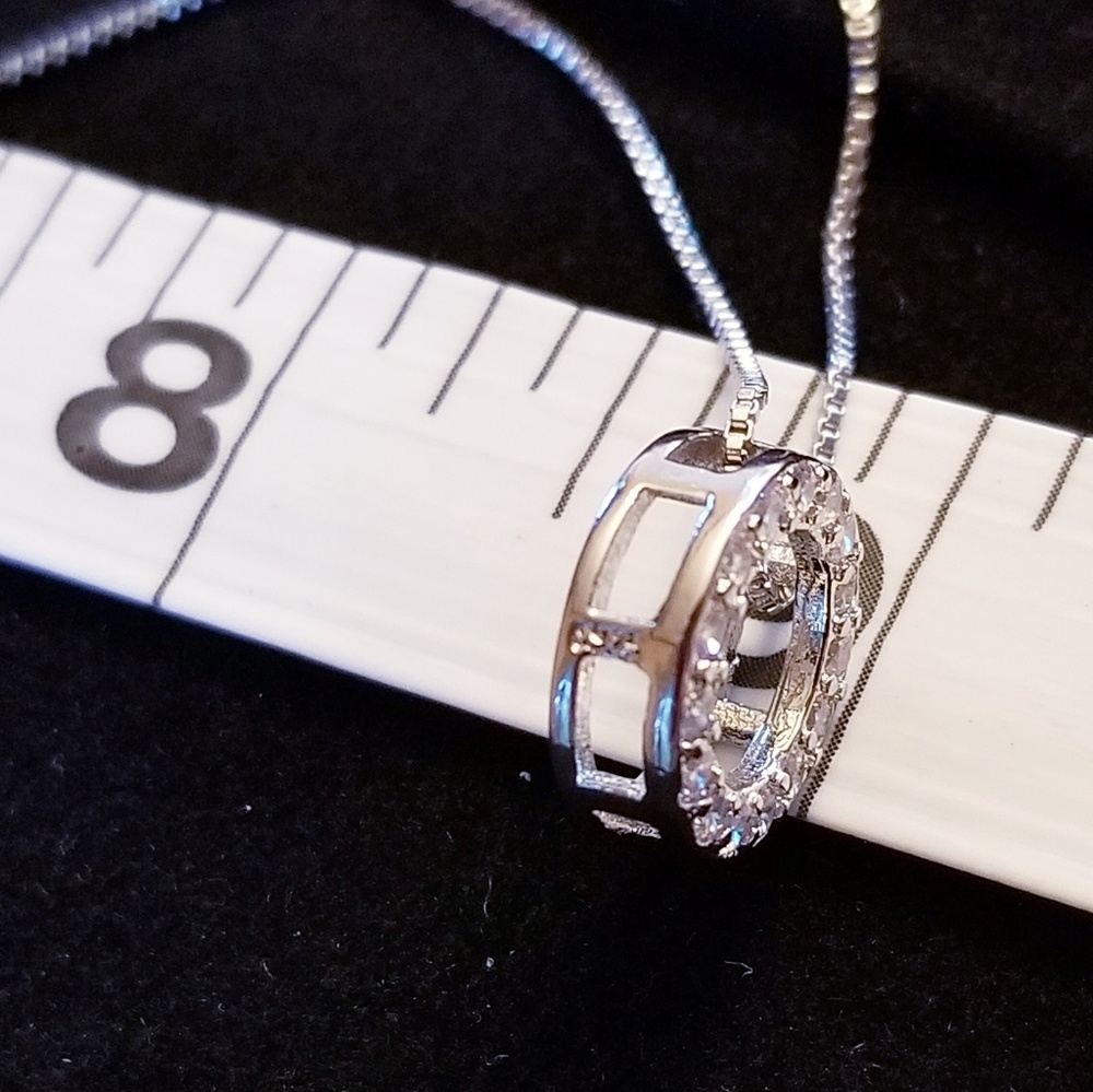 .925 Sterling Silver Collar Pendant Necklace CZ - Picture 6 of 8